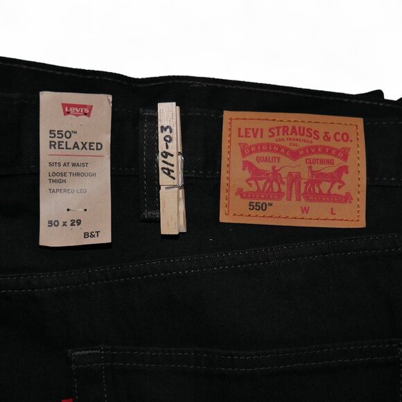 Levis 550 Relaxed Fit Denim Jeans Men's Size 50x29 Solid Black NWT - Picture 9 of 13